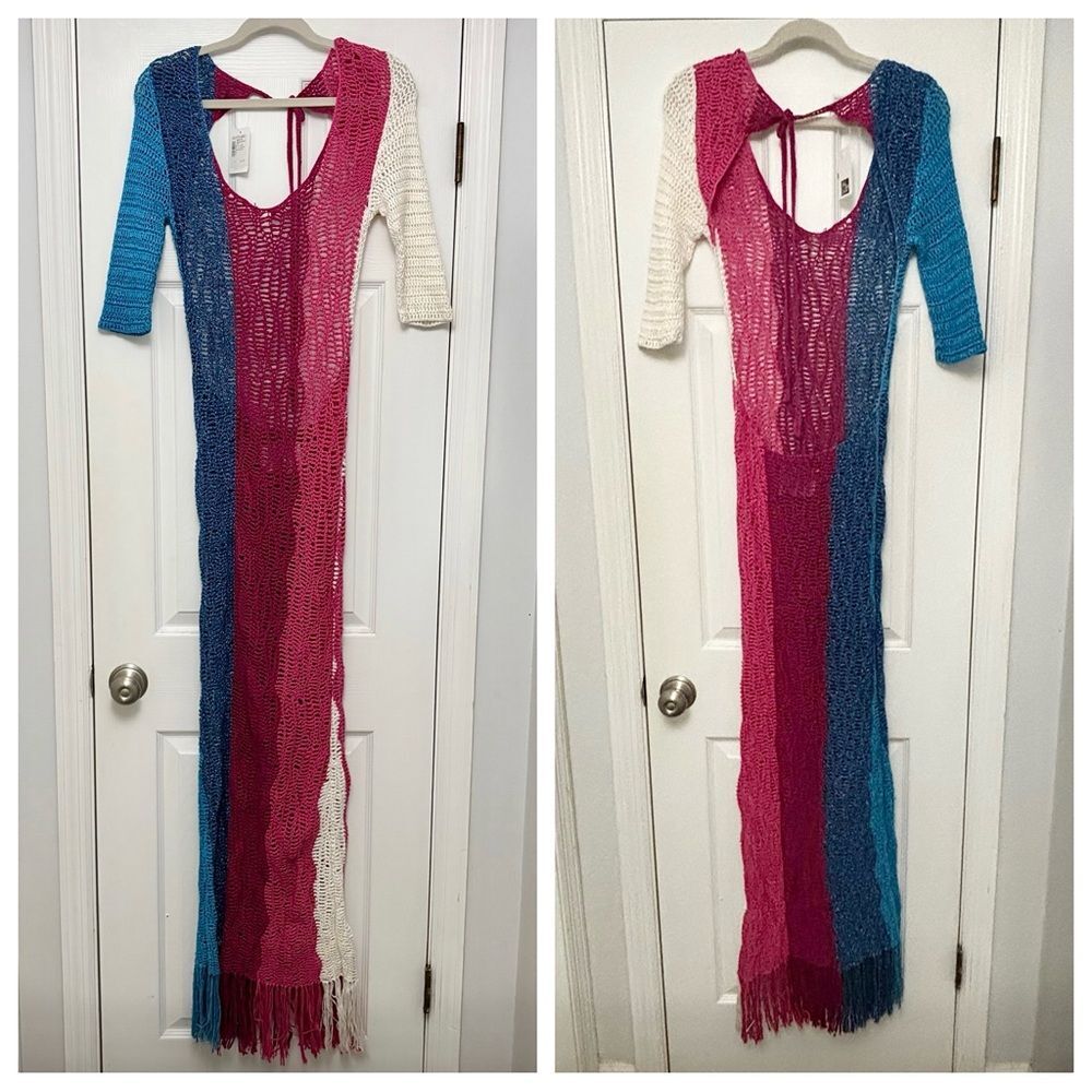 Alejandra Alonso Rojas Backless Crochet Knit Maxi Dress Resortwear NWT S - Picture 3 of 8